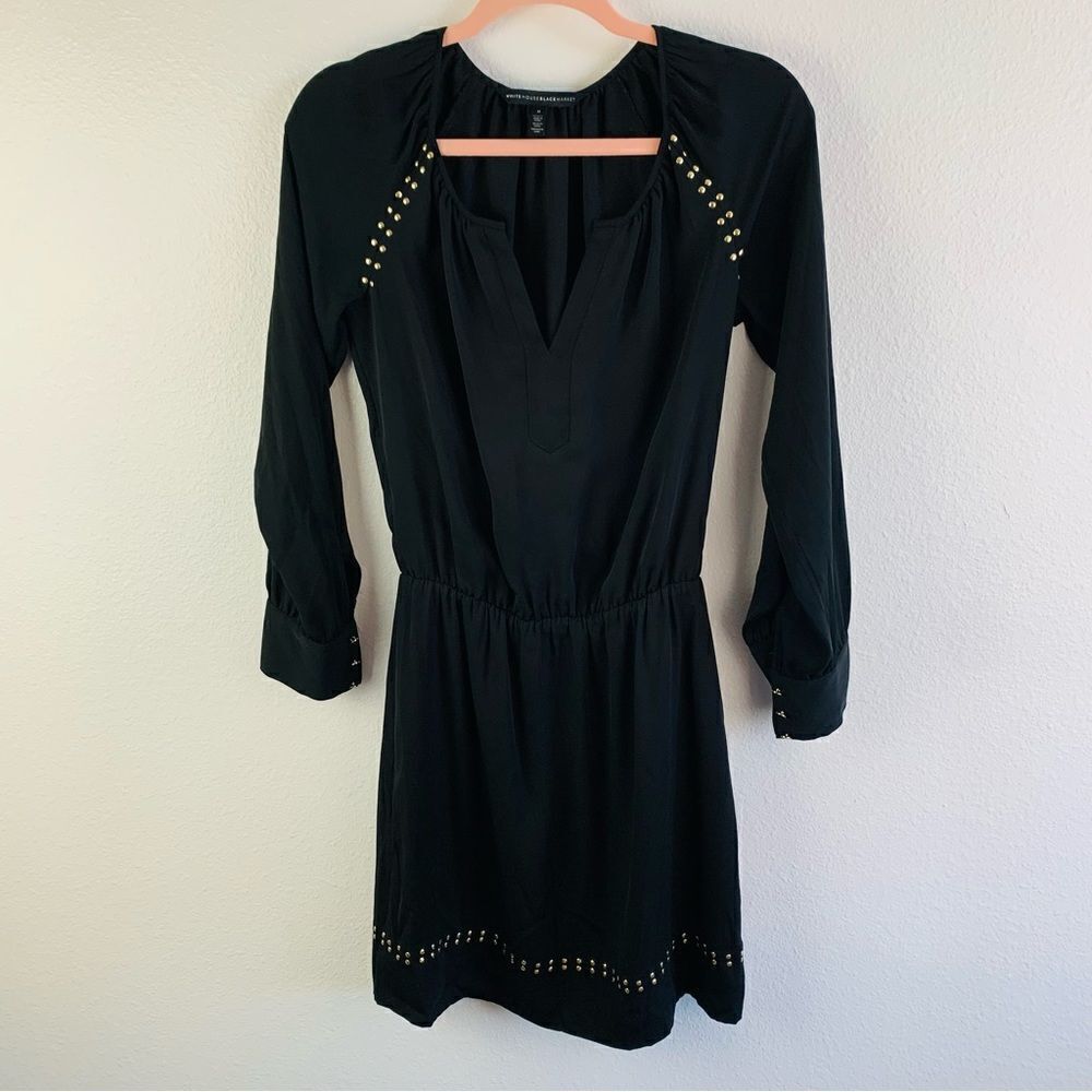 White House Black Market Gold Studded Little Black Dress